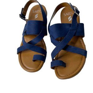 Sarto Navy Crisscross Leather Sandals